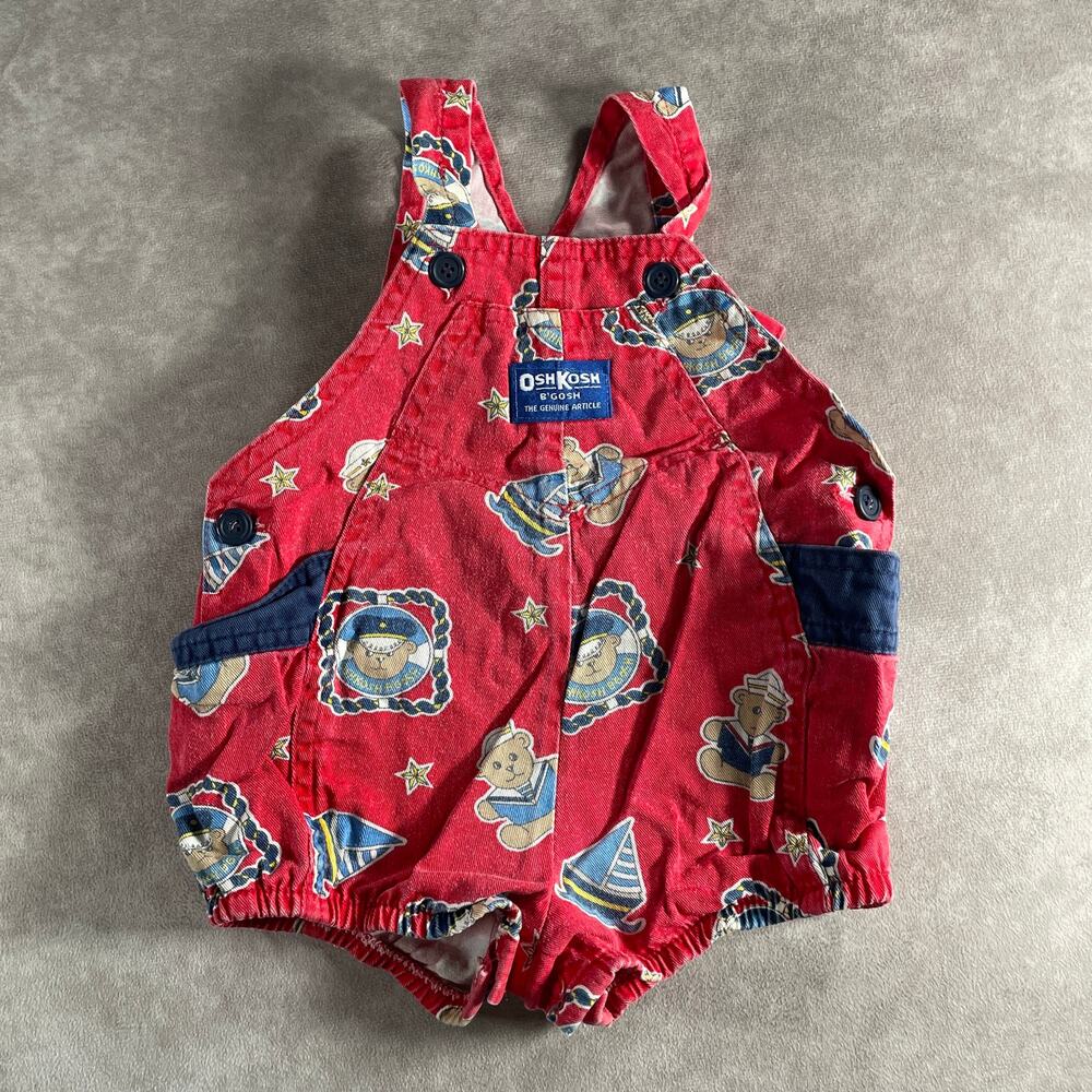 90’s Vintage Osh’Kosh B’Gosh Bear Nautical Toddler Overall 18M Vestbak Romper